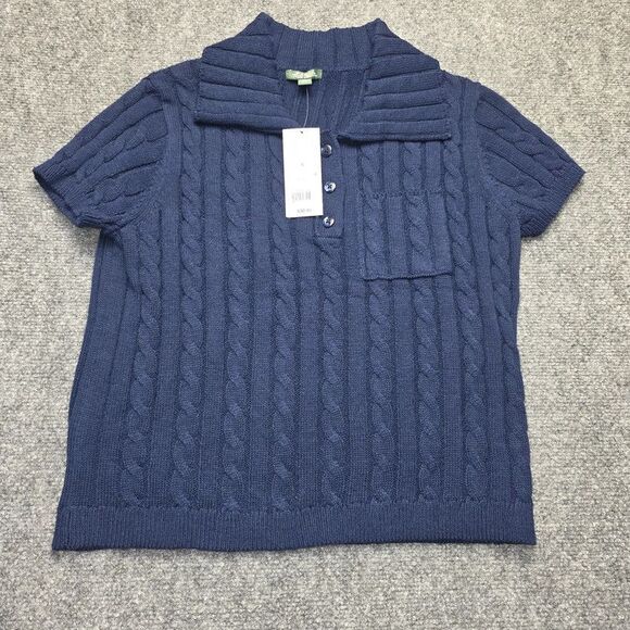wild fable Sweaters - Navy Blue Cable Knit Short Sleeve Collared Sweater Top Size S